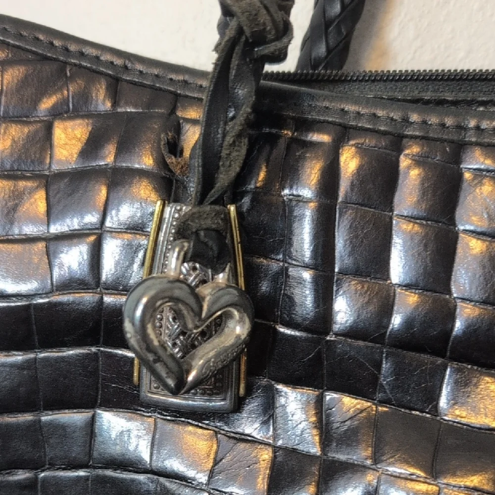 Brighton Black Croc-Embossed Shoulder Bag